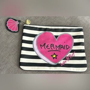BETSEY JOHNSON Pink sparkling Mermaid Black and white striped Clutch Pouch